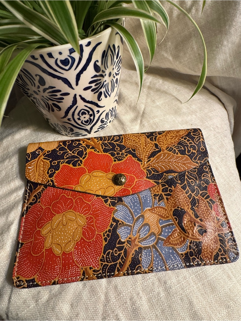 Patricia Nash Floral Leather Envelope Clutch in Navy, Red, Gold, Blue